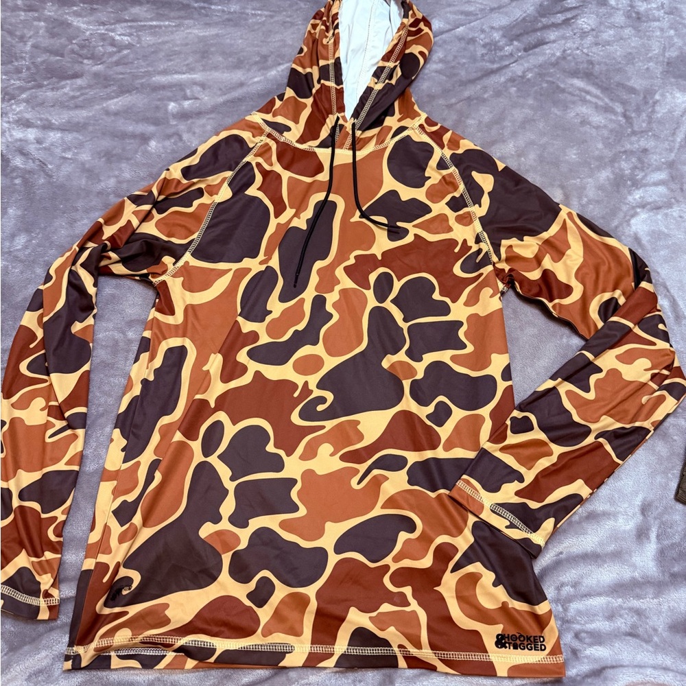 Hooked & Tagged Camo Long Sleeve- fishing UV protection material!